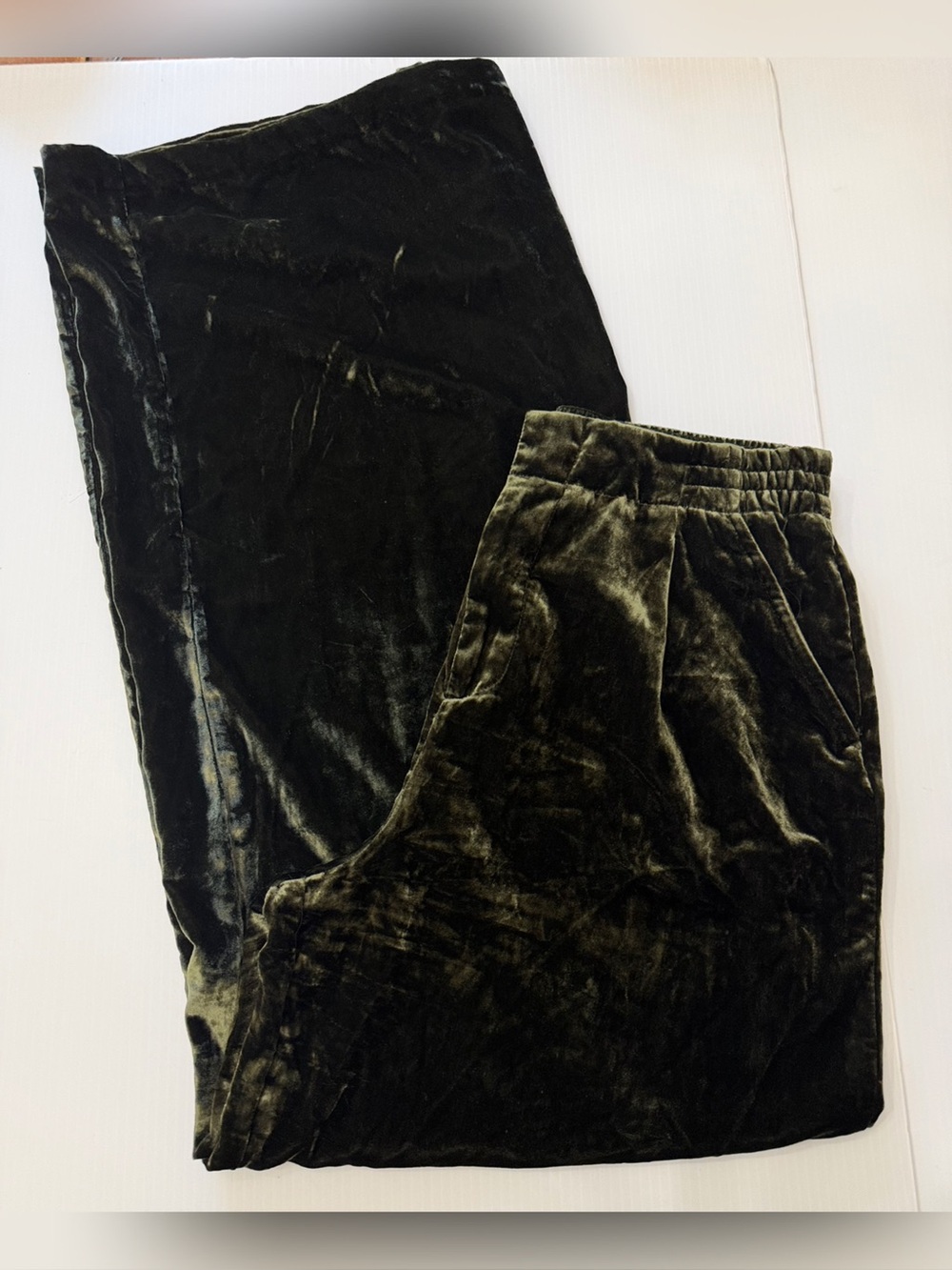 Anthropologie Wide Leg Velvet Velour Pants - Green - Small - Picture 1 of 15